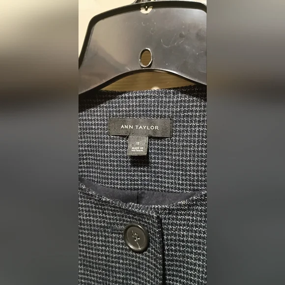 Vintage ANN TAYLOR button Front Pleated Navy Blue Blazer Jacket Size 12 - Picture 4 of 13